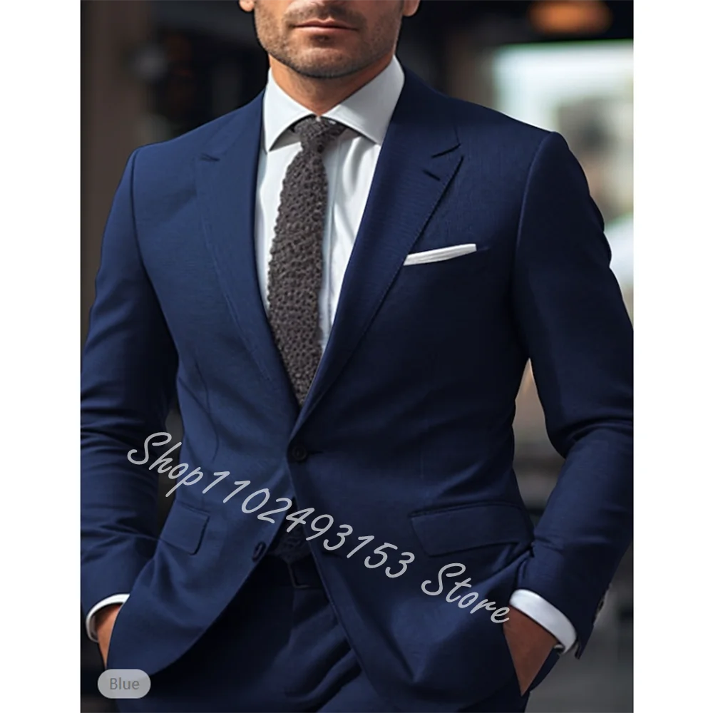 

Men Suits 2 Pieces Classic Navy Blue Wedding Suits for Men Tuxedos Blazer Handsome Jacket Pants Slim Fit Outfit Costume Homme