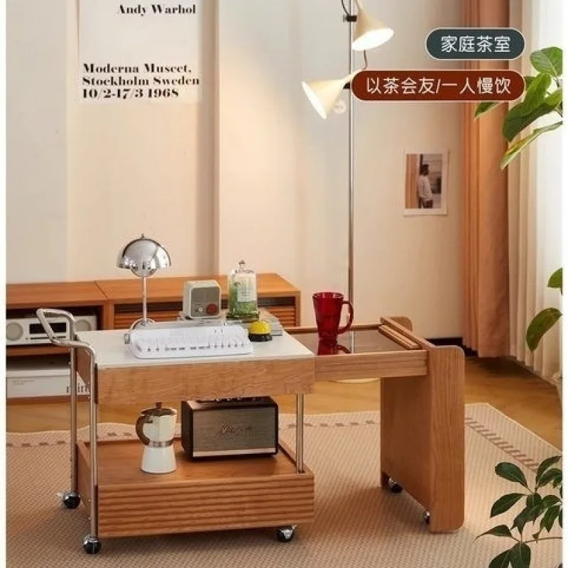 Coffee table trolley solid wood living room sofa surrounding stove making tea mobile home multi-functional small apartment tea t