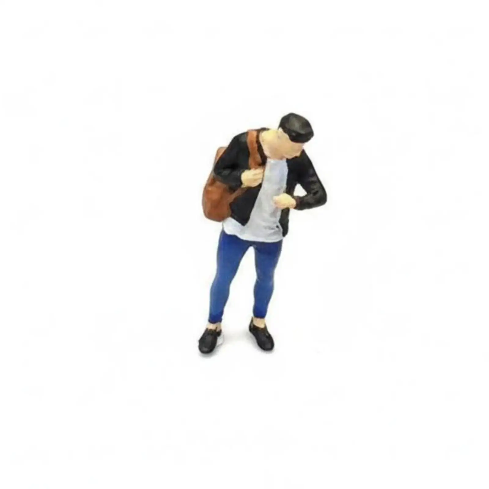 Painted Resin Hiker Miniature Figurine Standing Man with Backpack for Scale Model Diorama Display