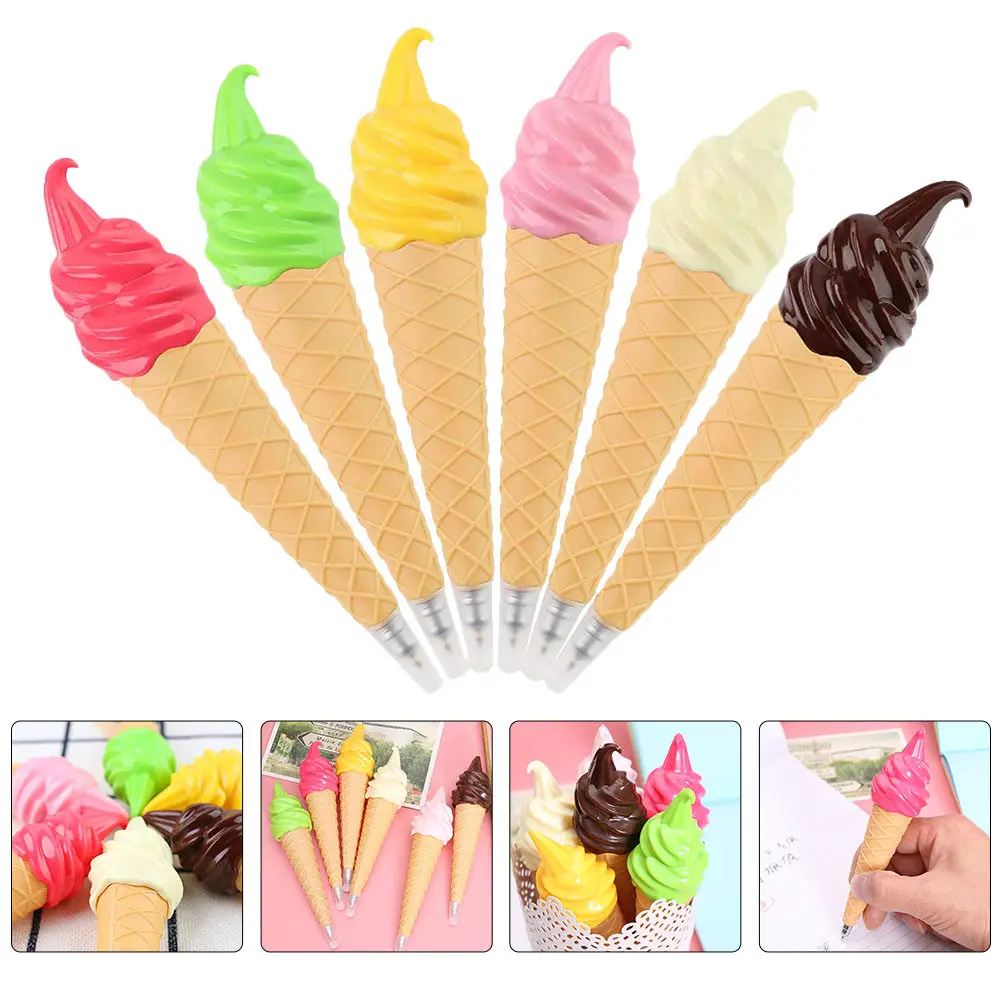 

Набор из 6 ручек-мороженых: забавные шариковые ручки для школы, очаровательный дизайн в виде рожка мороженого, детские шариковые ручки