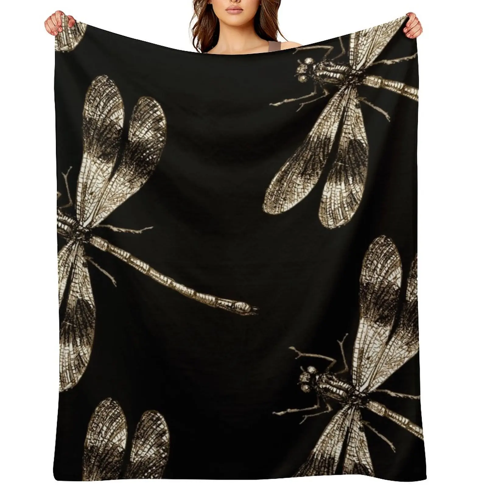 

Golden Dragonflies - Dragonfly Vintage Fine Art Throw Blanket Furrys Luxury Brand Vintage Warm Blankets