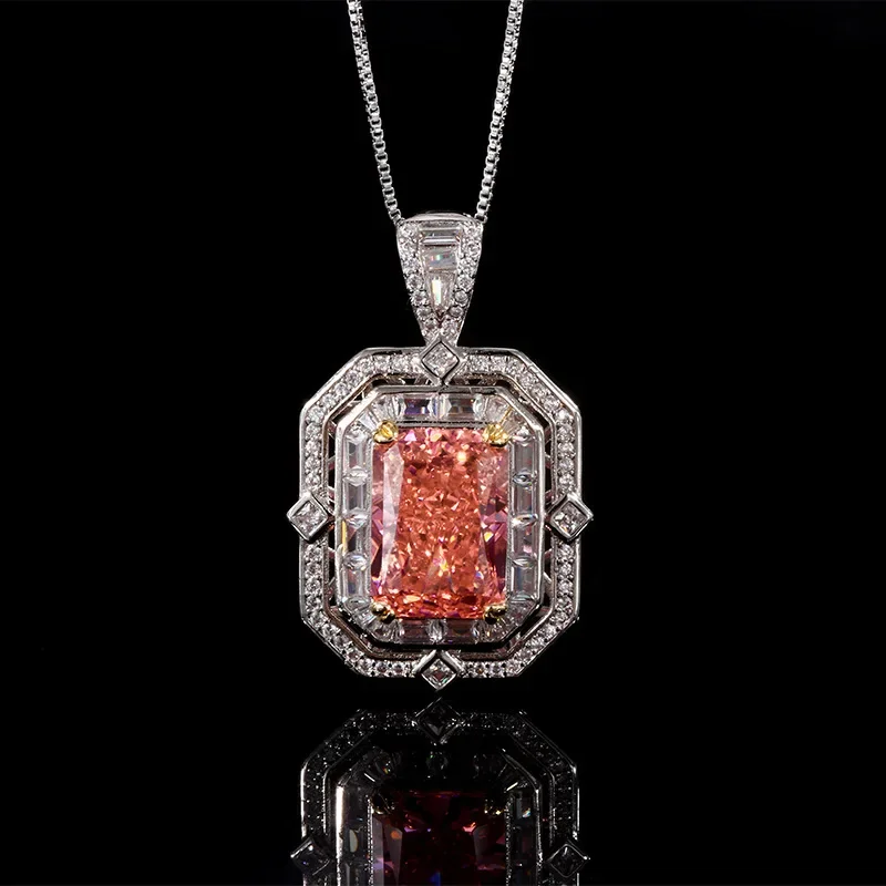 Scea2fcb49fc7495e8d6c10434bbf20417 New Copper Bottom Gold-plated High Carbon Diamond Ice Flower Square Diamond Copper Inlay Temperament Light Luxury Necklace Mallzona