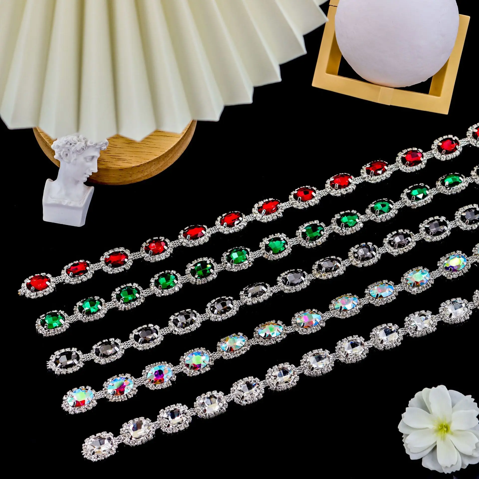 

90cm AB Rhinestone Metal chain Shiny crystal chain Silver plated sewing Bletapplique decorative wedding Women dress accessory