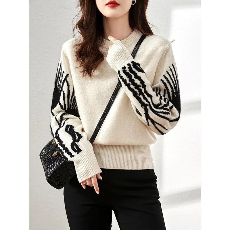 Women Clothing Winter Thick Sweaters Wool Knitted O-neck Loose Knitwear Vintage Chic Casual Warm Comfortable Pullovers