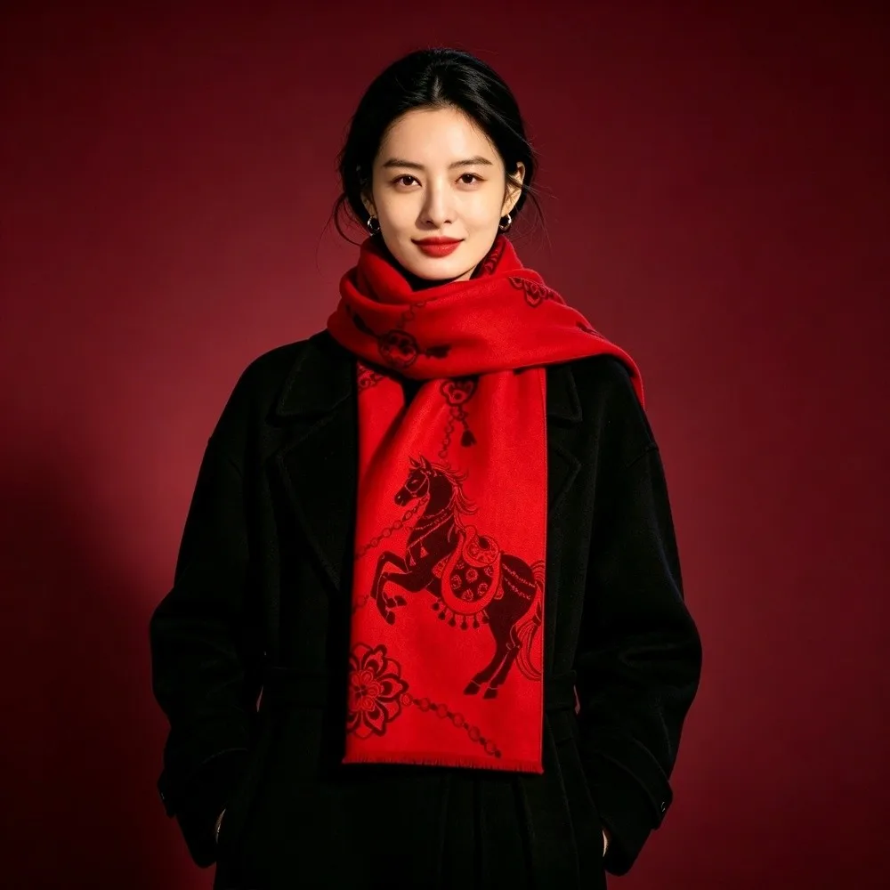 Lamb Cartoon Shape Chinese New Year Sheep Long Scarf Windproof Outdoor Winter Cashmere Scarves Thicken Polyester Long Turban