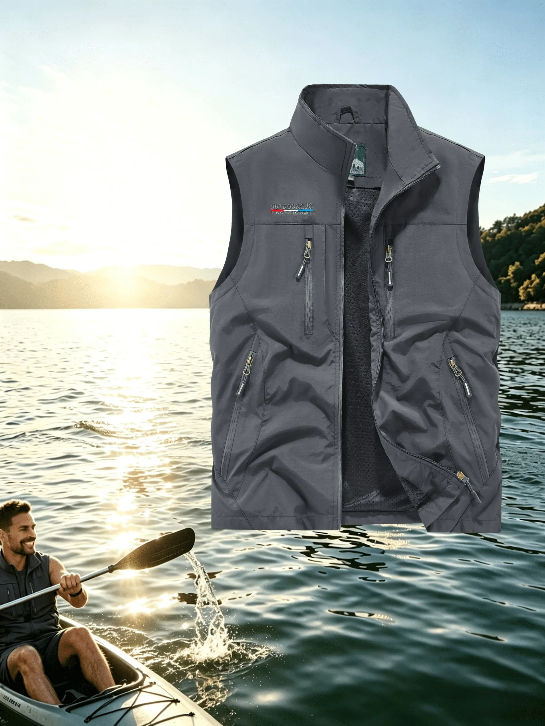 Biker-Weste mit Herren-Freizeit-Outdoor-Sportjacke, atmungsaktiv, modisch, zum Angeln, ärmellos, Damen-Westen, taktisch – Detail 4