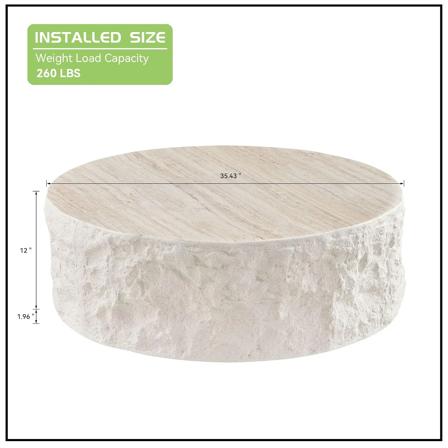 Round Stone Coffee Table Modern Drum Living Room Furniture 35.5