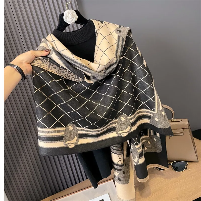 Warm Shawl Women Scarf Luxury Cashmere Winter Blanket Wraps Casual Horse Print Pashmina Bufanda Travel Poncho Stoles Echarpe