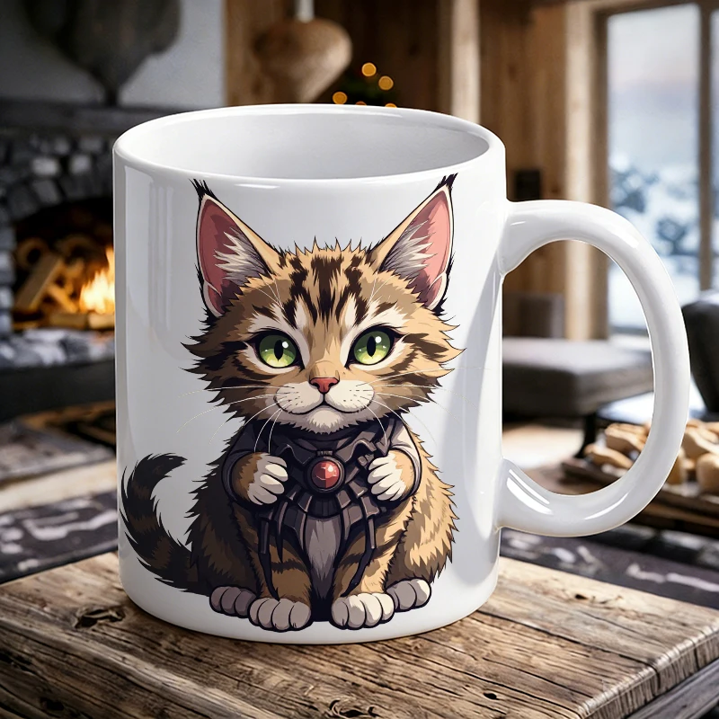 

1PCS Cute Brown Tabby Kitten Ceramic Cup, Coffee Cup, Milk Cup, Office Tea Cup, Drinking Cup, Fade-Resistant, Gift for Friends