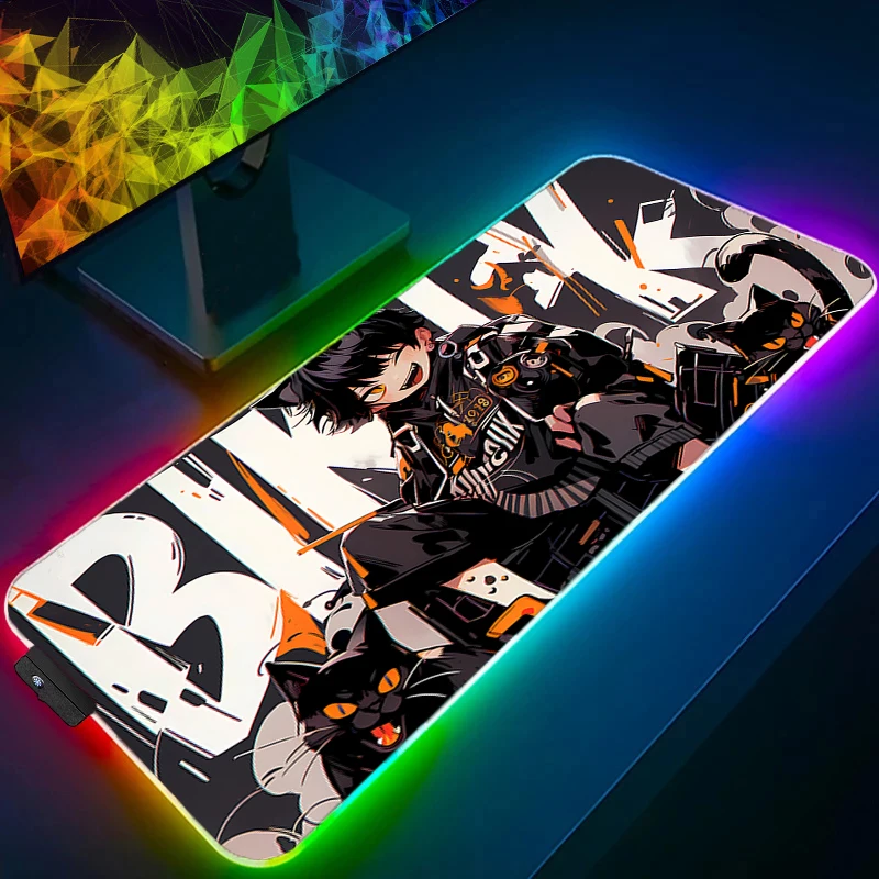 Muismat Professionele eSports Game Spelers Snelheid Rubber Game Bureau Mat RGB Kawaii Anime Meisje Muismat LED Zwarte Kat Toetsenbord Pad
