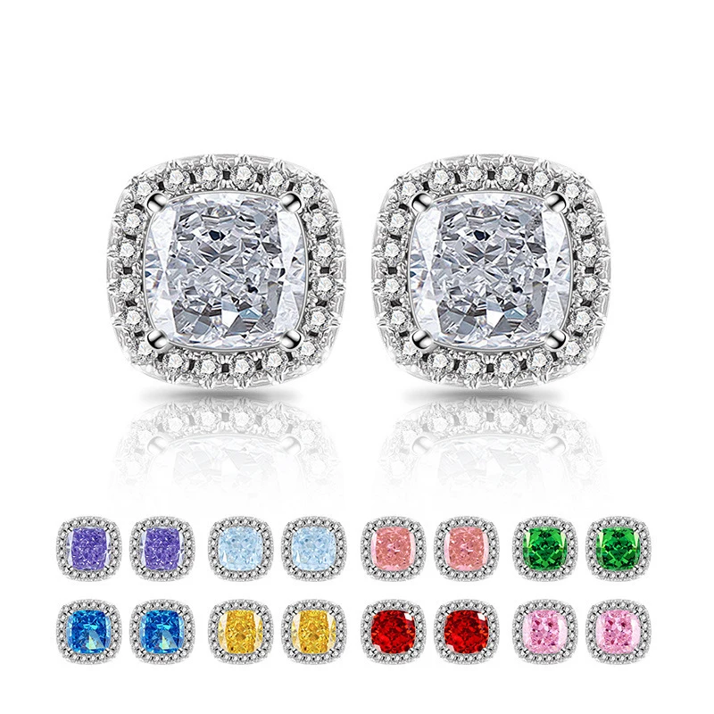Beautiful ice-patterned cut 925 silver princess square earrings - A wonderful jewelry gift for a girl