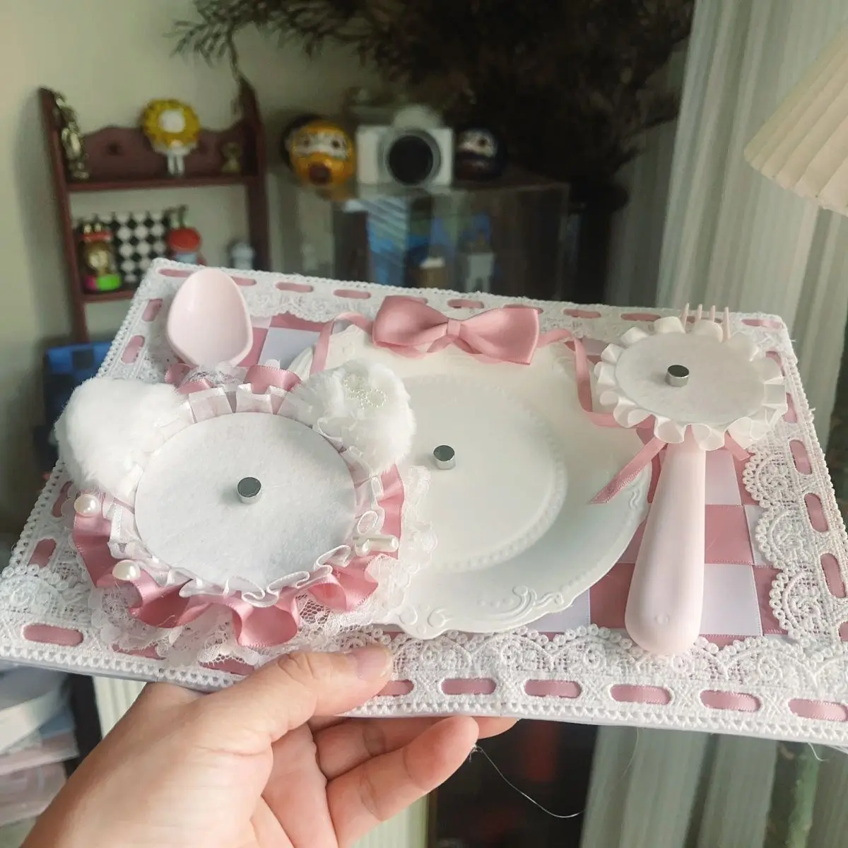 Pink Ribbon Insert Board Dinner Plate Goods Display Organizer Board Lace Backplate Anime Cosplay Ita Bag Board Decoration