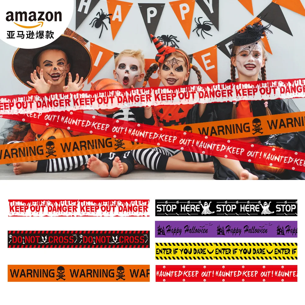 Halloween Warning Tape Orange Yellow Red Safety Signs Caution Fright Crime Scene Tape Caution Party Horror Scene Decor Supplies