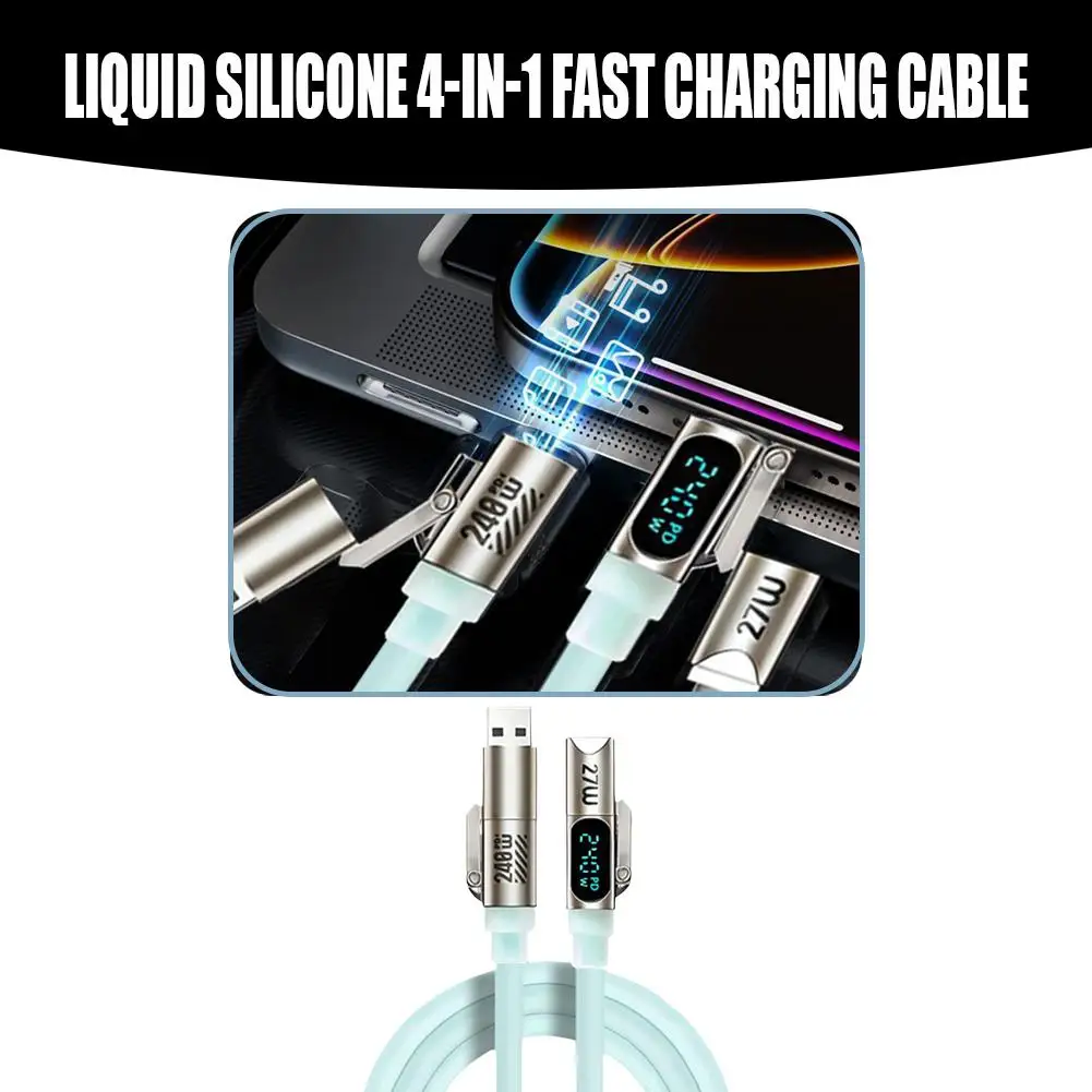 240W Fast Charging Cable Liquid Silicone 4 in 1, 2-to-2 Charging Cord With Digital Display & Breathing Light Portable
