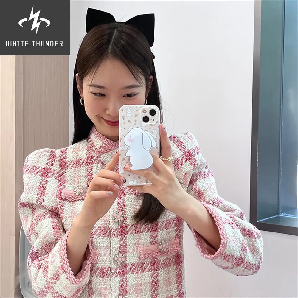 Japan Korea Cute Flowe Blush Rabbit Bracket Soft Phone Case For IPhone 12 11 13 14 Pro Max 11 12 13 14 Shockproof Back Cover