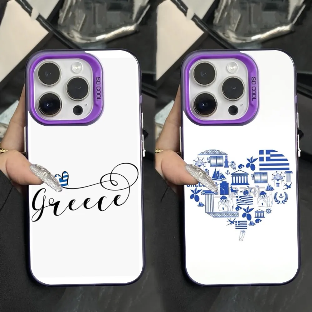 

Greek Art Greece Flag Phone Case For iPhone 16,15,14,13,12,11,Mini,Pro,SE,MAX Purple Matte Silicone Cover