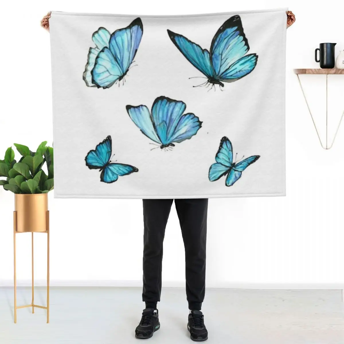 

Blue Watercolor Butterflies Throw Blanket Soft Warm Blanket Gift for Grandparents