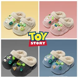 Disney Toy Story Buzz Lightyear Winter Slippers Cartoon Creative DIY Plush Couple Cotton Shoes Men Women Home Fluffy Slippers