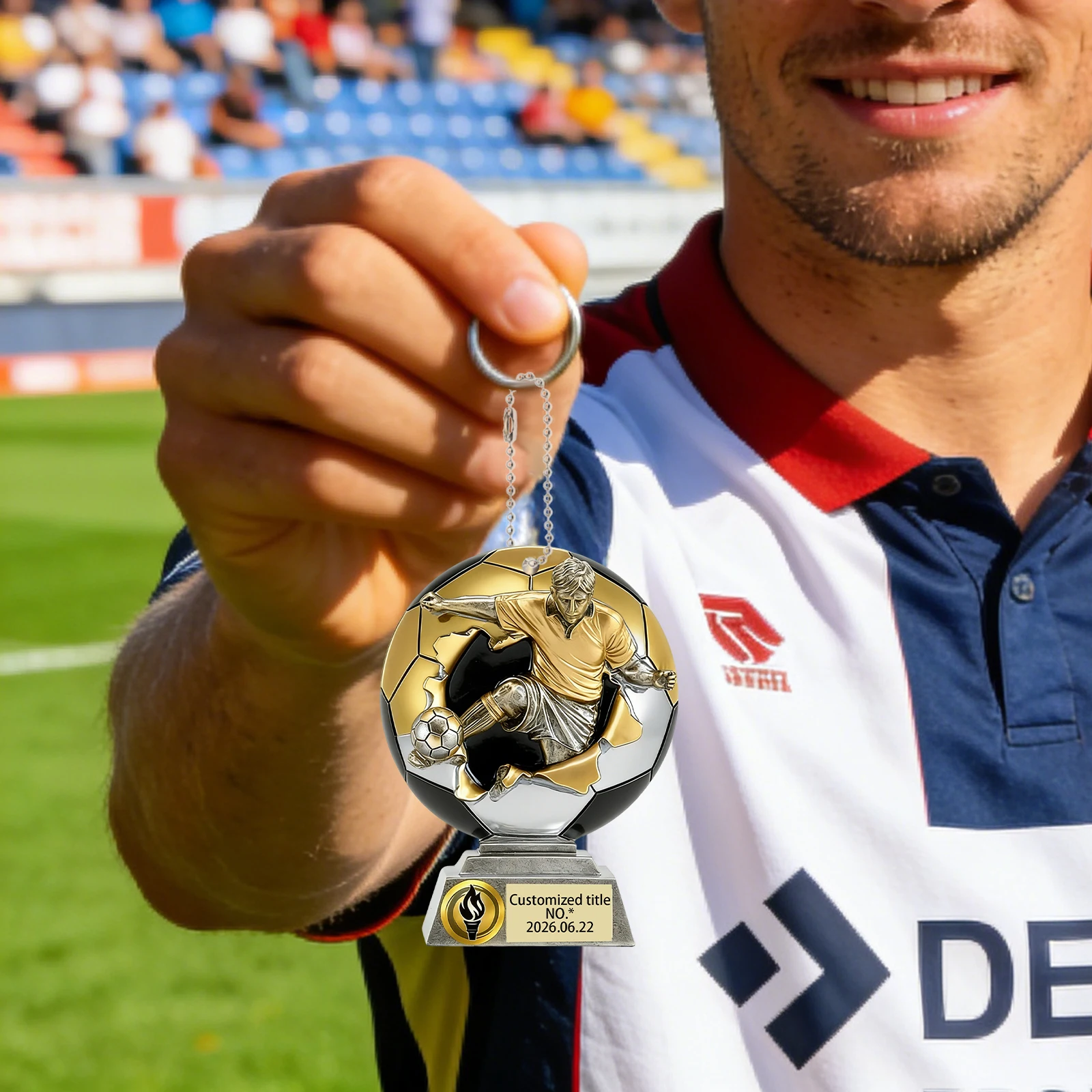 

Personalized Acrylic Footballer Male Award Trophy Keychain Bag Charms Custom Text Car Hanging Accessory Diy Purse Charms Making