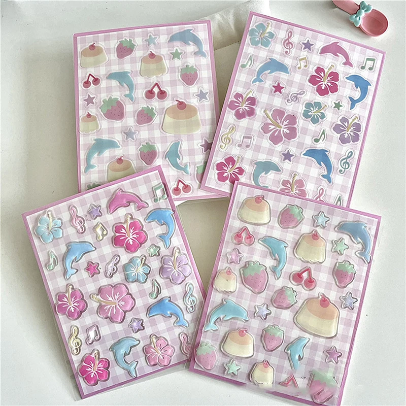 1 hoja de funda de teléfono, taza de agua, calcomanías decorativas de fresa, pegatina adhesiva estética 3D de hibisco chino con forma de delfín