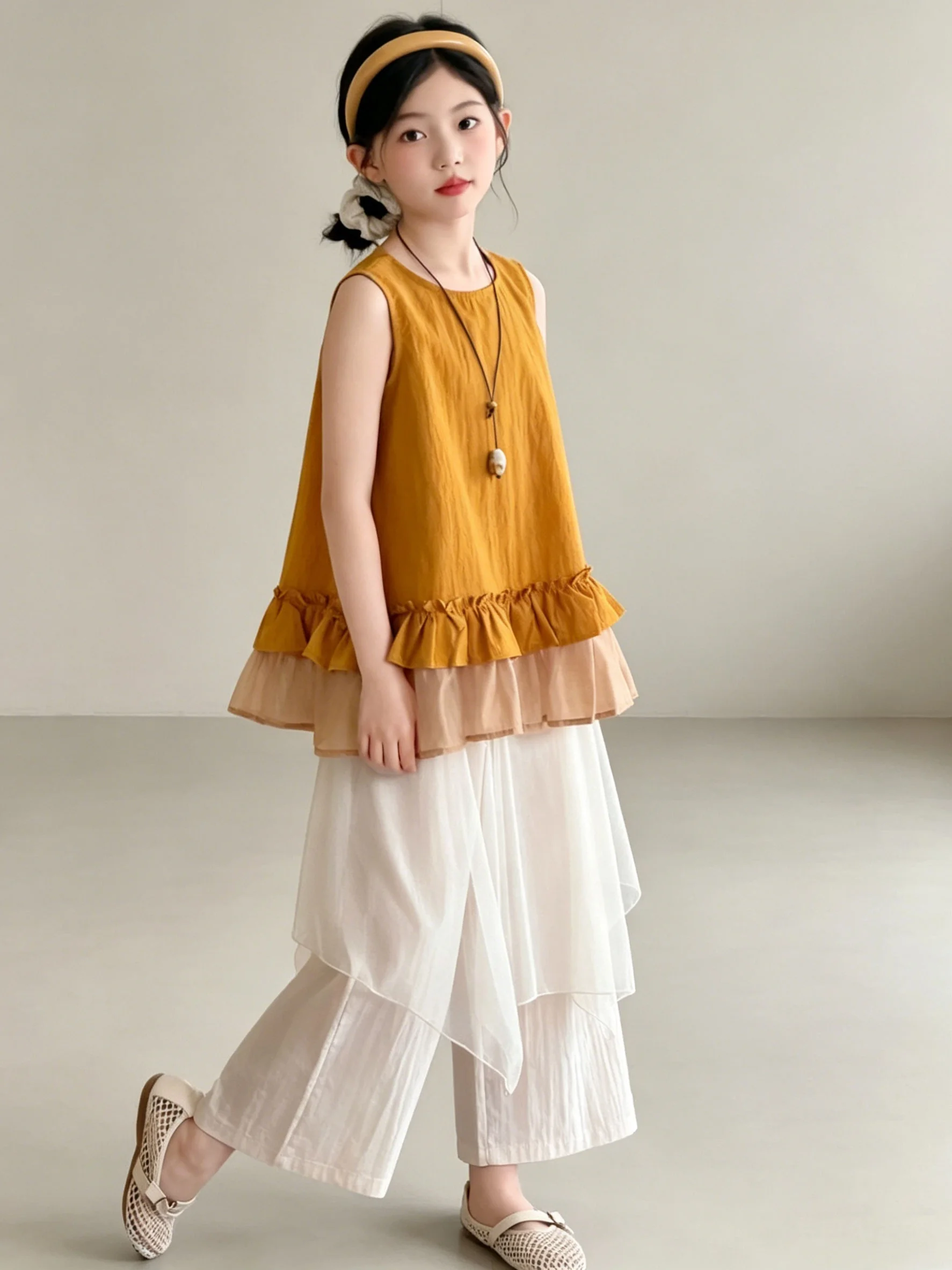 girls-summer-outfit-set-sleeveless-wide-leg-pants-little-girl-fashionable-clothes-moisture-wicking-machine-washable