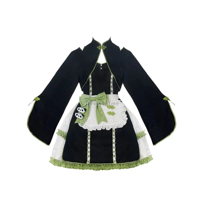 

chinese cheongsam element lolita short dress with Panda Pendant hollow out design jk set stand collar long sleeve lolita dress