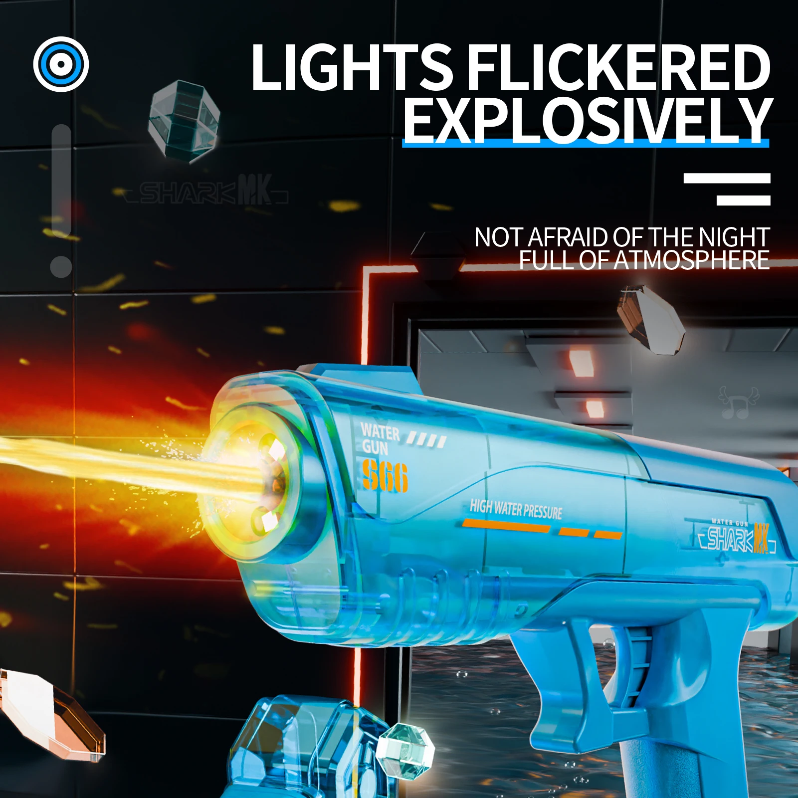 Pistola de agua eléctrica con llama de bozal de pistola realista y juguete de fiesta de piscina de playa al aire libre de verano de gran capacidad