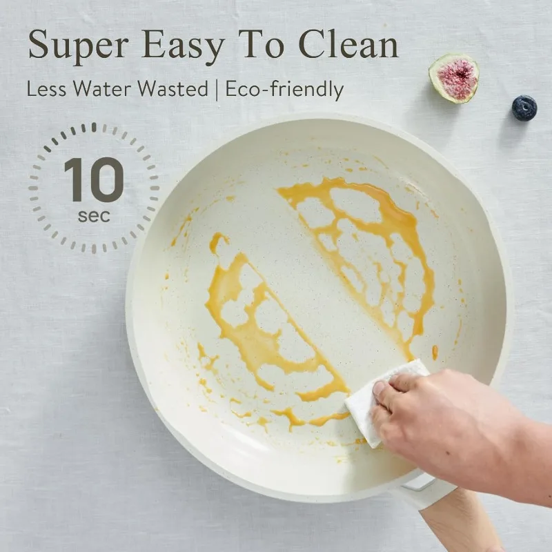 22 قطعة طقم أواني ومقالي غير لاصقة وغير سامة من السيراميك أطقم أواني طهي المطبخ غير لاصقة وعاء ومقلاة مع غطاء كريمي أبيض جرانيت Inducti