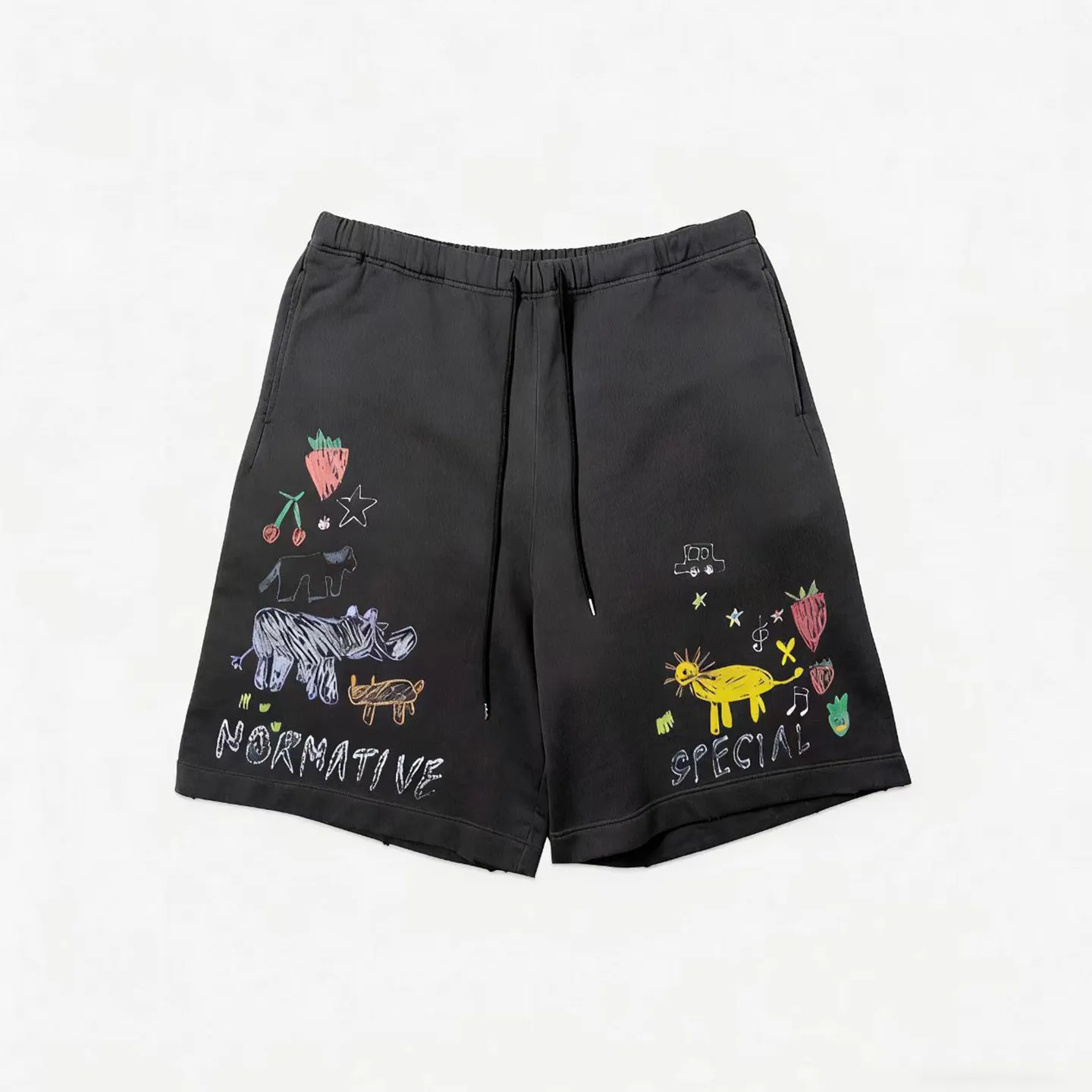 

Cartoon style graffiti black elastic waist loose summer thin short casual pants