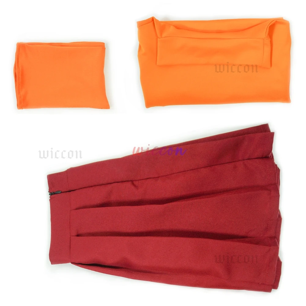 CosplayAnime Velma Seragam Cosplay Kostum Orange Short Skirt Uniform Wanita Oranye Kaus Kaki Rok Atas Halloween Party Carnival S