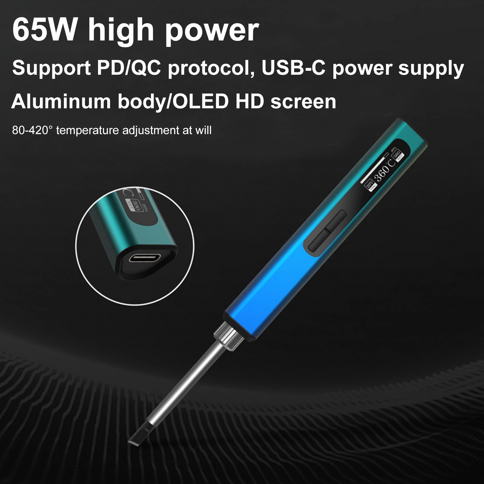 65W Mini USB Soldering Pen Smart Soldering Iron Portable Digital Display Internal Heating Type Thermostat PD Powered USB-C Port