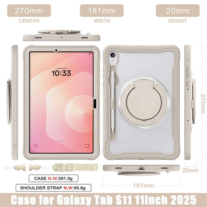 

﻿For Samsung Tab S11 11 inch SM-X730 SM-X736B Shockproof PC Tablet Case 360 Rotation Pull Ring Stand Strap Armor Cover Funda