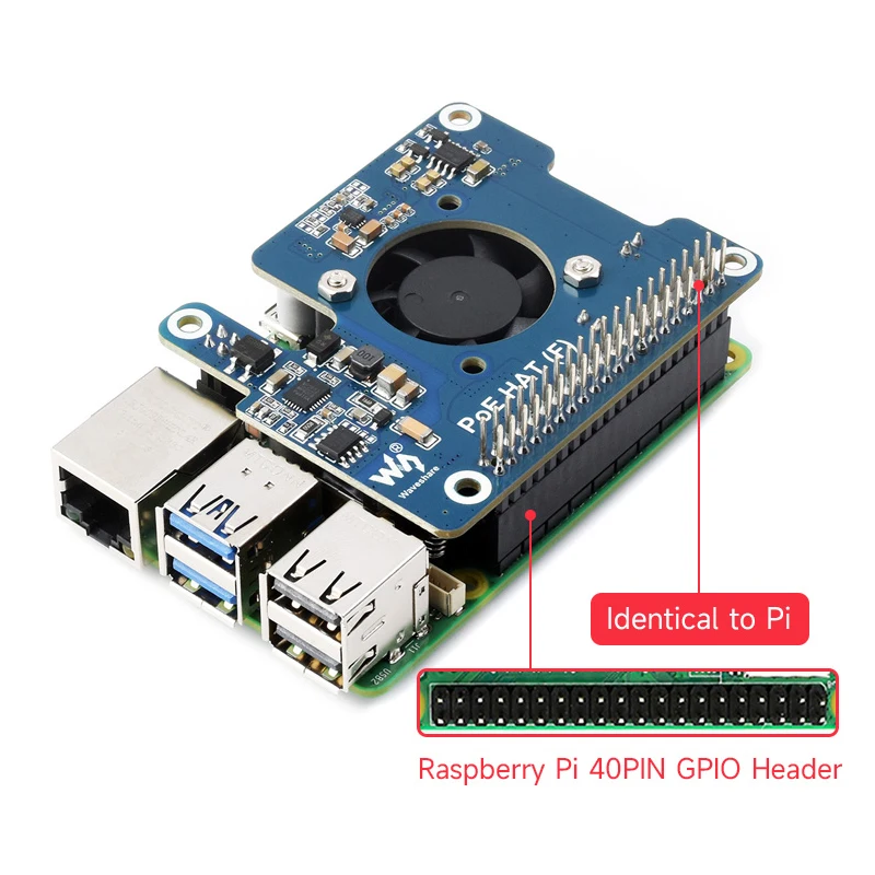 Raspberry Pi 5 PoE HAT Power Over Ethernet HAT With Onboard Cooling Fan Support 802.3af/At Network Standard