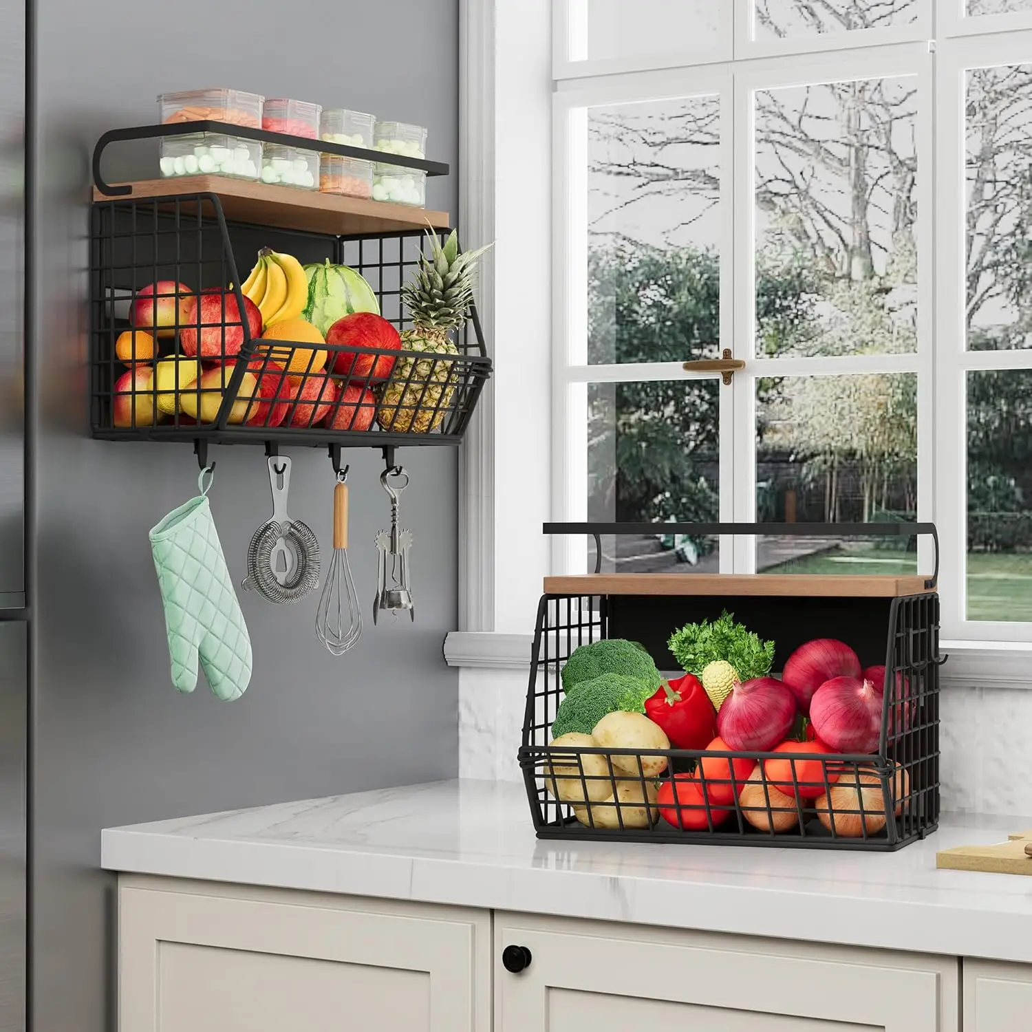 

Magnetic Fridge Shelf Set for Kitchen Storage, Wall Hanging Basket Organizer