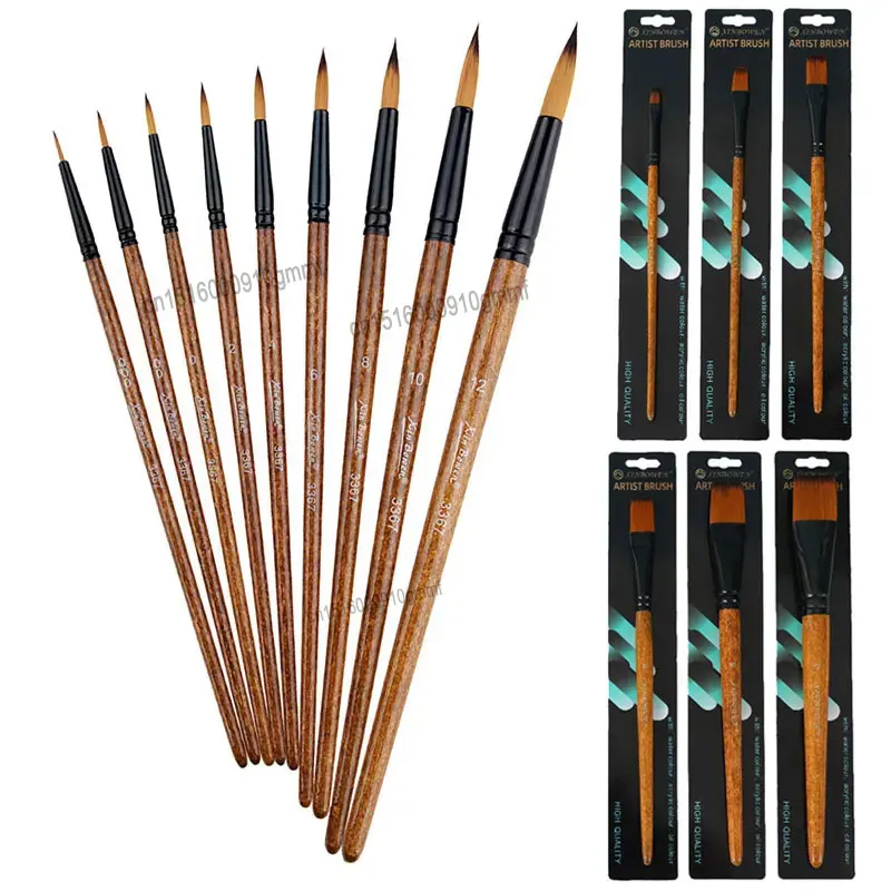 #2 #4 #6 #8 #10 #12 Nylon Hair Art Painting Brush Pen Flat & Fine Line Round Tip For Artist Acrylic Oil Watercolor Drawing