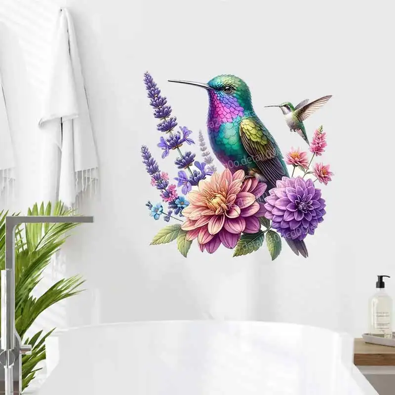 Tropical Hummingbird Flower Wall Stickers Decal for Bathroom Toilet Living Room Cabinet Fridge - Home Decorative Mural AA420 view 4