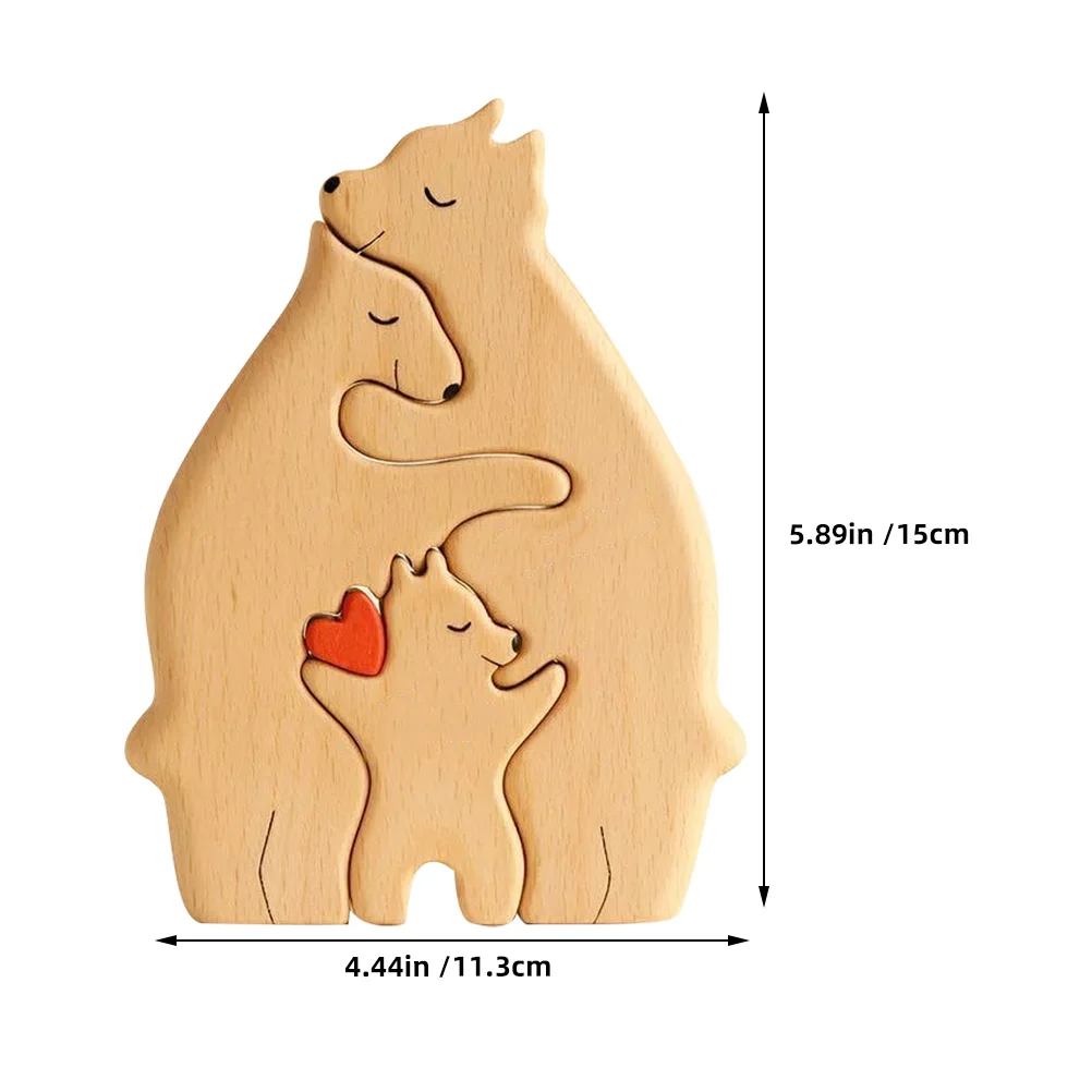 3pcs Patung Dekoratif Beruang Kayu Ibu dan Bayi untuk Meja Dekorasi Rumah, Kerajinan Hewan, Ornamen Meja