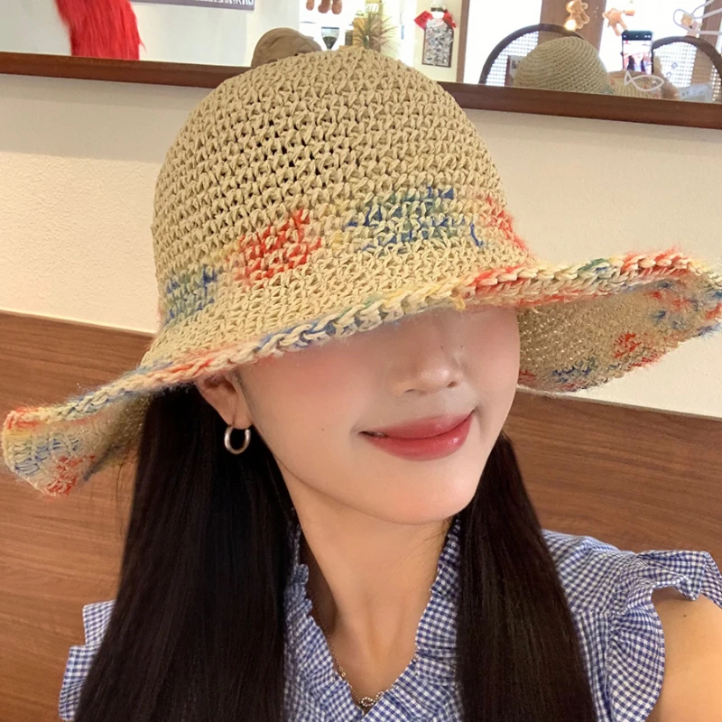 Summer Sun Hats Women Foldable Handmade Fisherman Straw Hat Sunscreen Sweet Summer Vacation Holiday Women's Girls Beach Hat