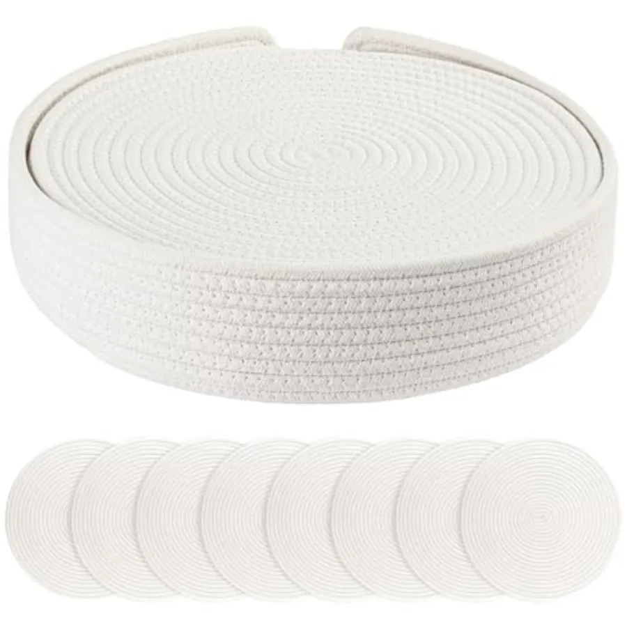 

Набор круглых плетеных салфеток (8 шт.) с подставкой, термостойкие, 13,5 дюймов, в стиле фермерского дома, из хлопкового каната, для обеденного стола