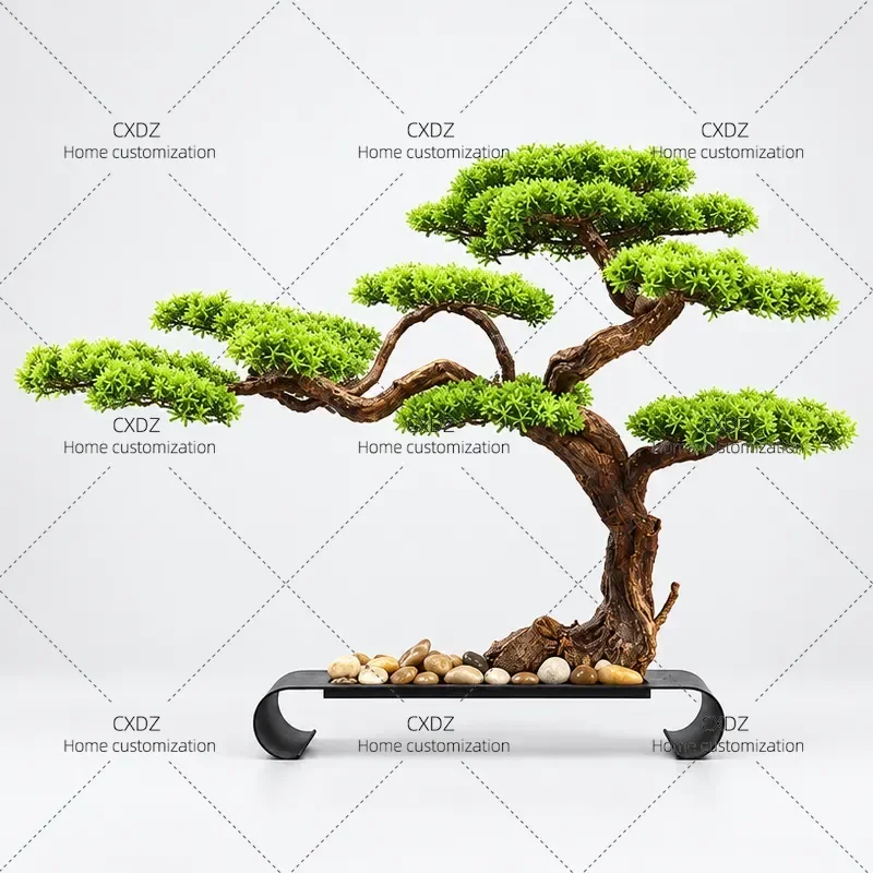 Simulated Welcome Pine Bonsai Chinese Landscape Art Zen Micro Ornament for Living Room Entrance Tabletop Tea Room Decor