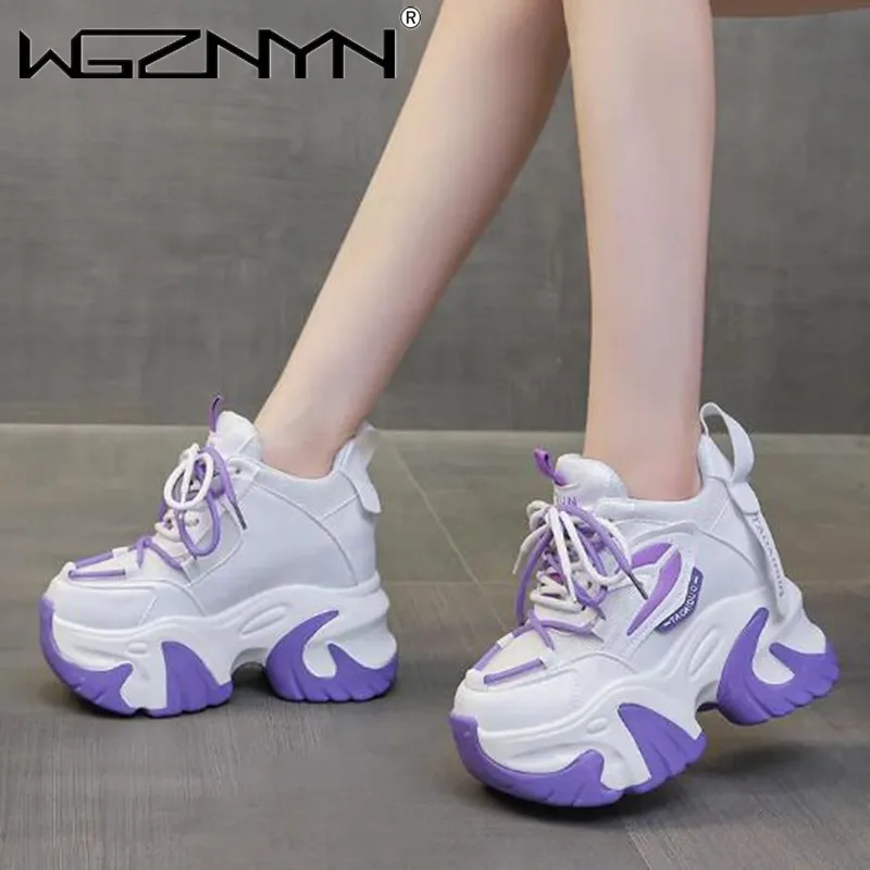 

11CM High Platform Women Sneakers New Autumn Thick Sole Casual Dad Chunky Shoes Woman Leather Sports Walking Shoes Zapatos Mujer