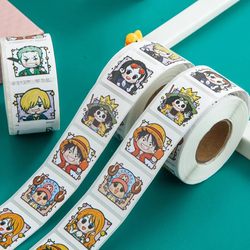 Autocollants de dessin animé One Piece en PVC, décalcomanies créatives pour ordinateur portable, décoration Stiker, récompense, jouets cadeaux, 500 pièces par rouleau