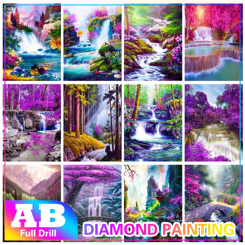 

GATYZTORY Crystal Diamond Painting With Frame Waterfall Mountain Landscape Diamond Mosaic Embroidery For Adults Kids Wall Art