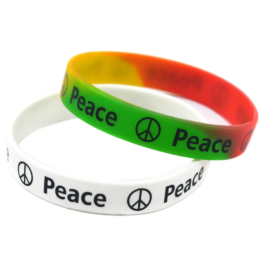 Bracelet en silicone Peace, 50 pièces, pour cadeau caritatif, avec logo imprimé, unisexe, adulte