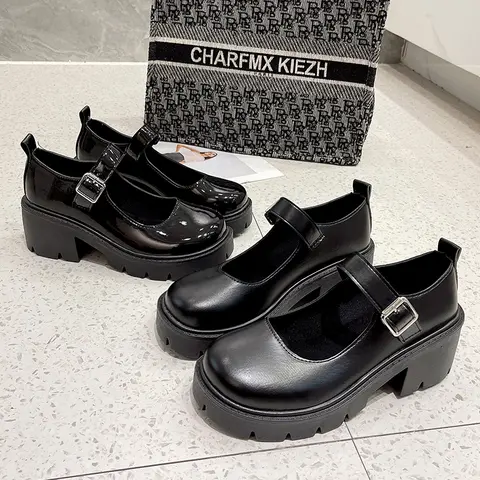 Patent Leather High Heels Mary Jane Shoes Women Japanese Style Ankle Buckle Platform Pumps Woman Punk Jk Uniform Lolita Shoes 43