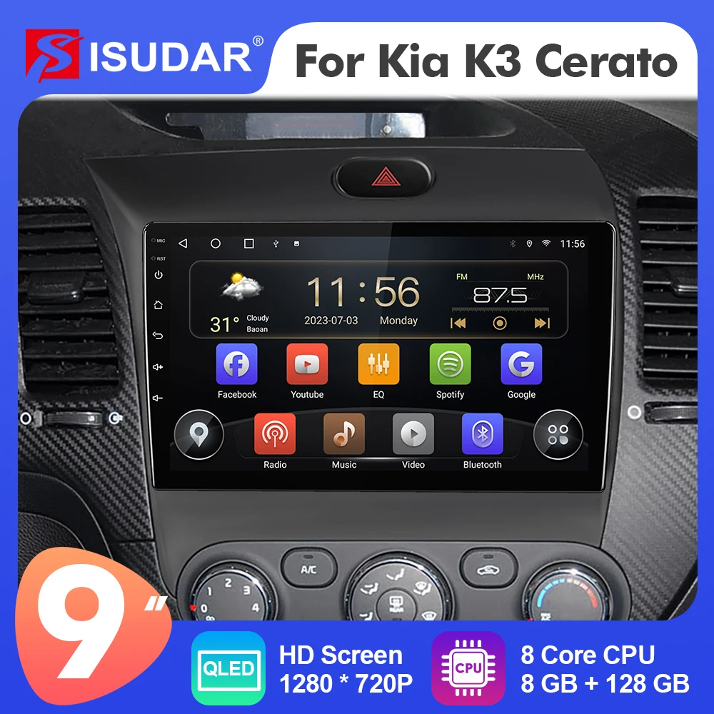 

9 Inch Isudar Android 12 Car Radio For Kia K3 Cerato 3 Forte 2013-2017 Carplay Auto multimedia Player Stereo GPS No 2din