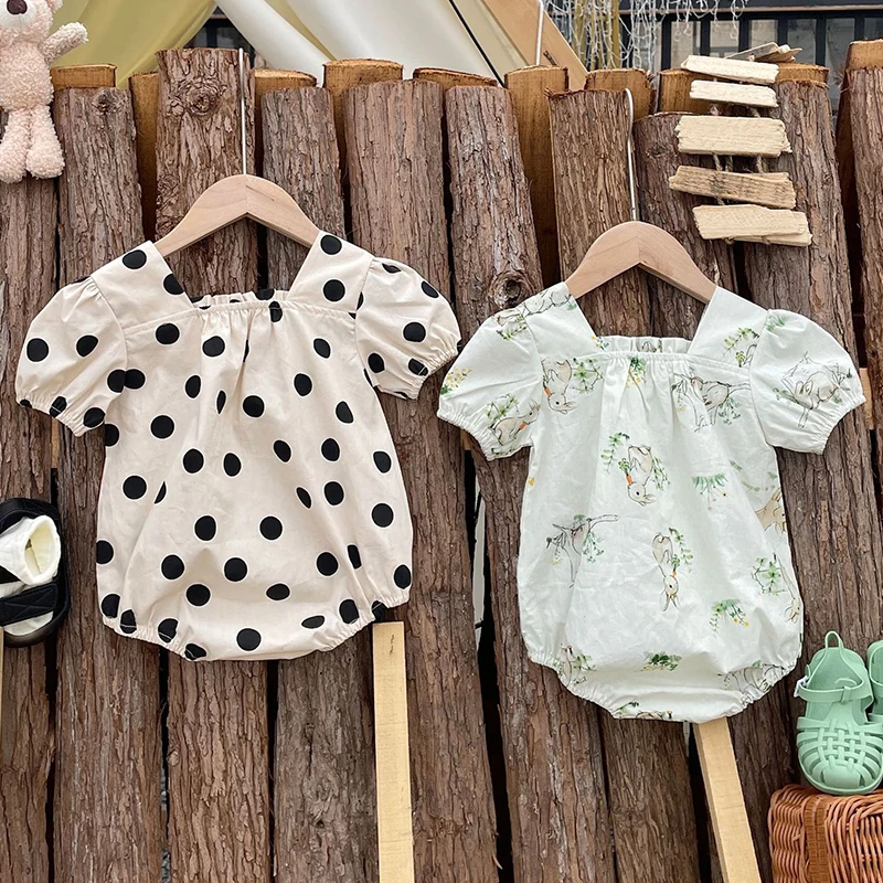 Summer Newborn Kids Baby Girls Short Sleeve Cute Wave Point Bowknot Jumpsuits Clothes Infant Baby Girls Children Rompers