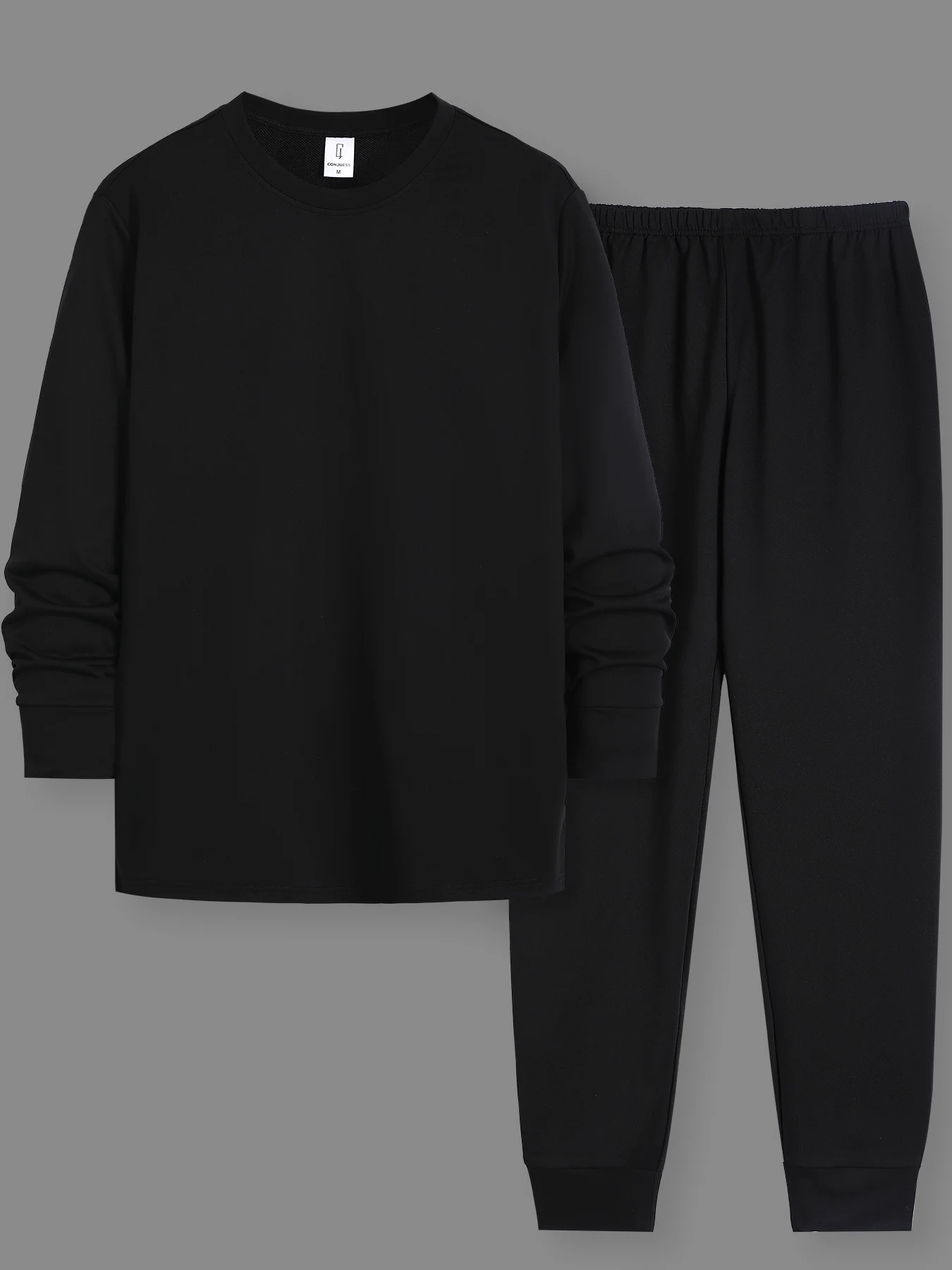 

Минималистичный черный спортивный костюм для мужчин: футболка с круглым вырезом и длинным рукавом, брюки-джоггеры, уютная одежда для активного отдыха