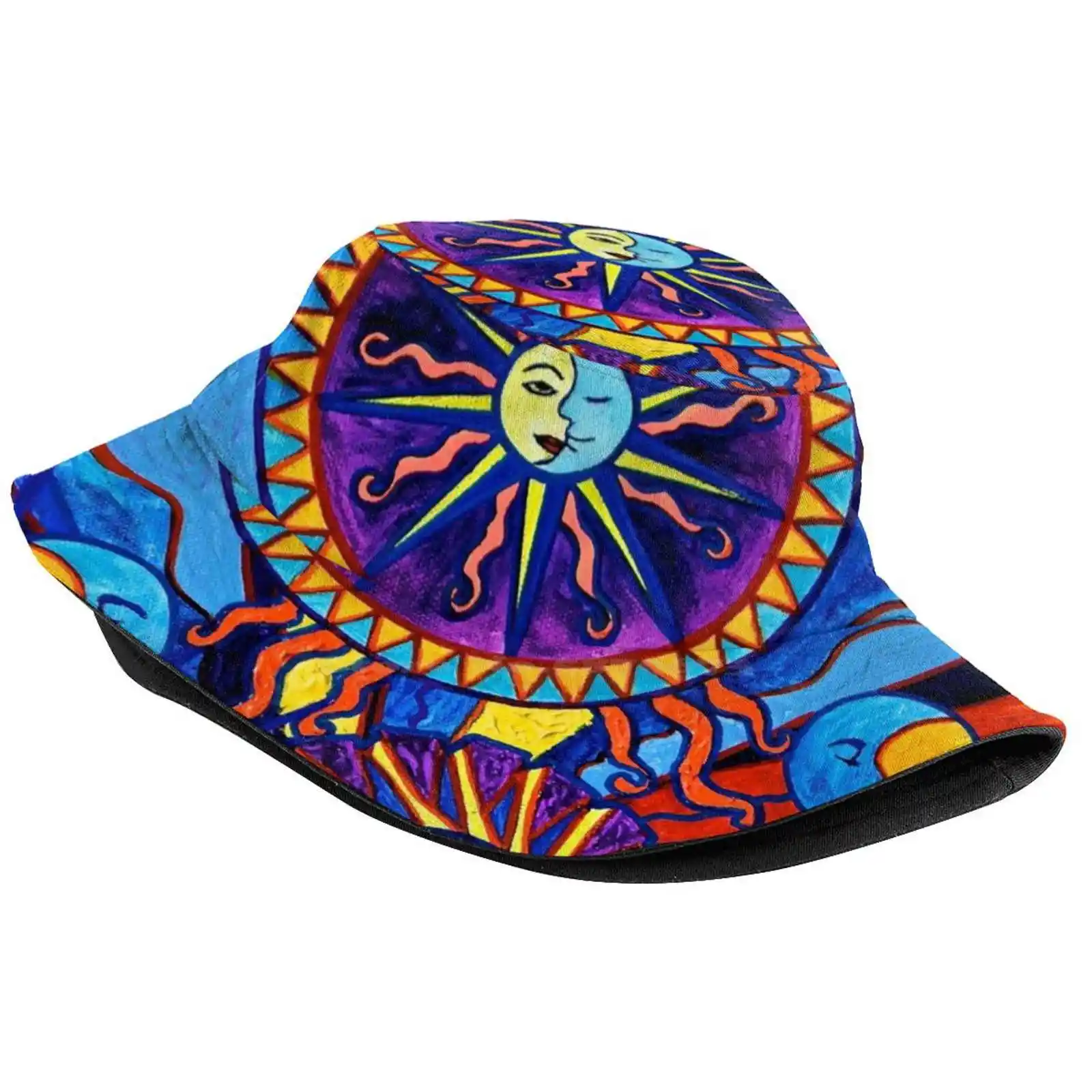 Sun And Moon Sun Cap Fisherman Hat Bucket Hats Vibrational Frequency Pattern Acrylic Energetic Sacred G Geometry Teal Swan