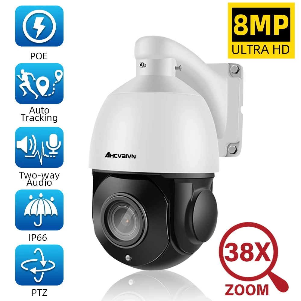 

4K 8MP Ptz HD 38X Zoom POE PTZ Two Way Audio IP Camera Outdoor Waterproof IR CCTV Security PTZ Cameras add 128G TF Card slot P2P